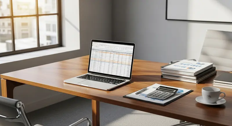 Accountant working at an office desk with financial documents